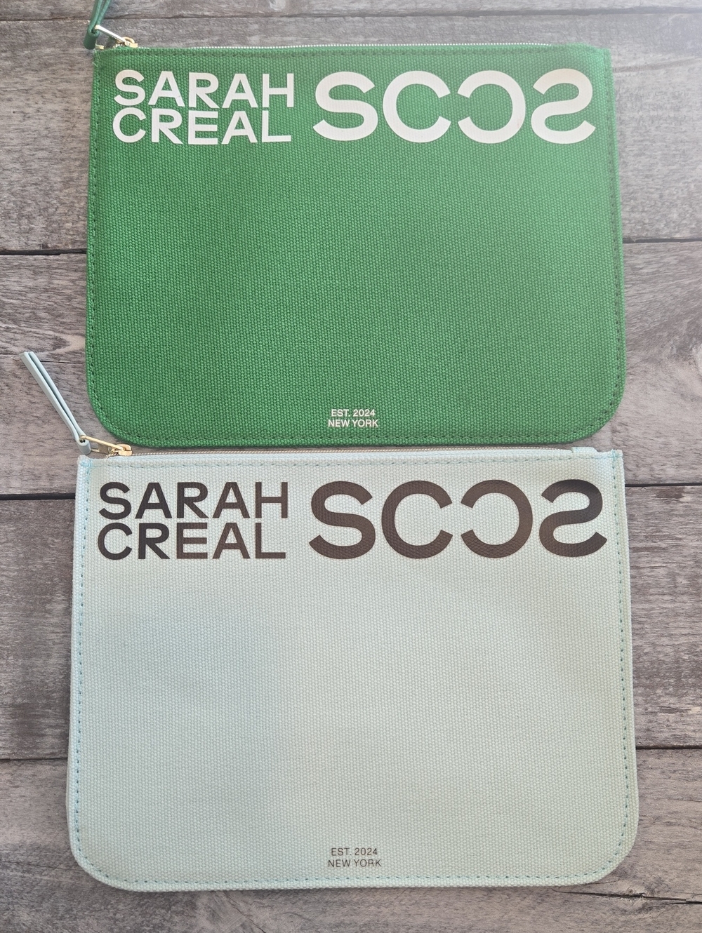 Sarah Creal Beauty Signature Makeup Accessory Pouches green icy blue Set Of 2